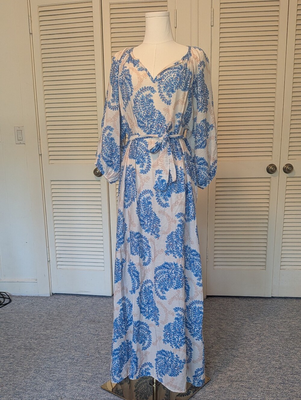Sofia maxi dress. Blue and white Paisley design.